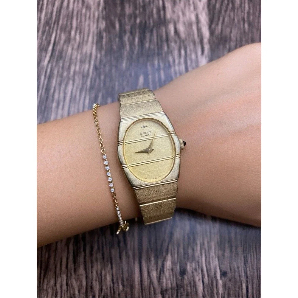 Vintage Ladies Seiko 1980's Gold Dress 19 mm Watch New Battery